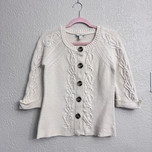 LOFT Cream Cable Knit Cardigan